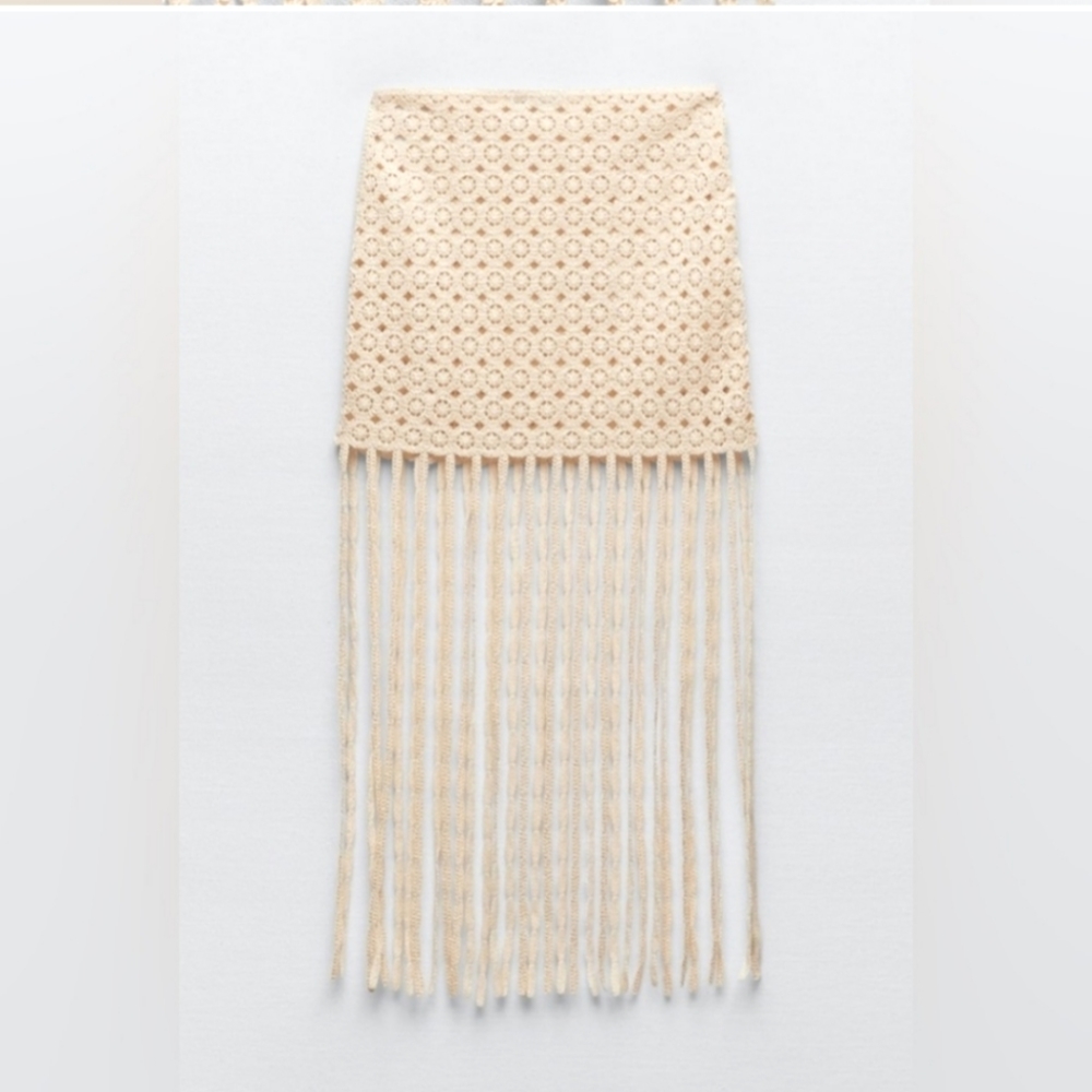 ZARA * FRINGE CROCHETED SKIRT Size L - Picture 10 of 11